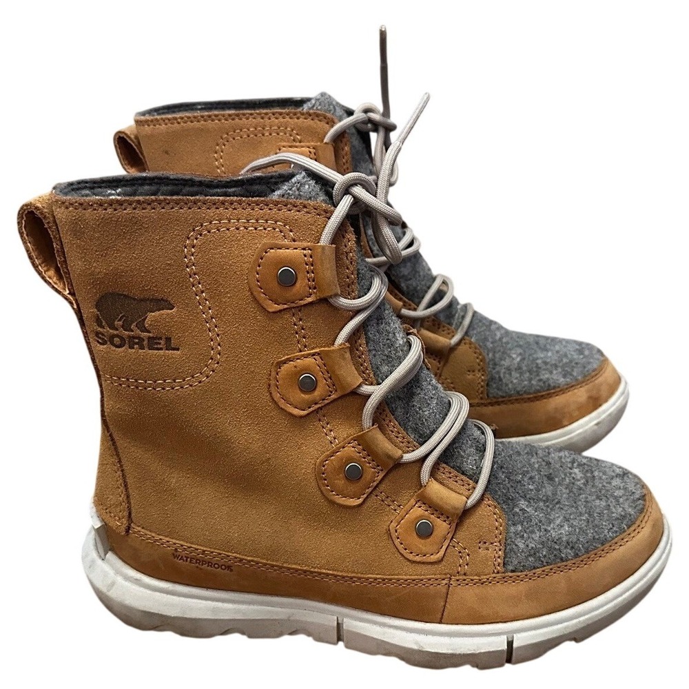 Sorel Tan Suede Grey Felt Kinetic Impact NXT Boots Women's 6